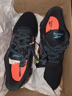 Reebok Men's Black Running Sneakers with Teal and Coral Accents